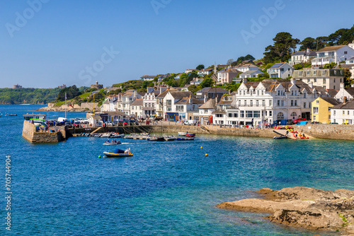 St Mawes, Roseland Peninsula, Cornwall, UK - The popular village of St Mawes. St Mawes Castle can be seen, and also the similar one across the River Fal, both built by Henry VIII to defend the harbour photo