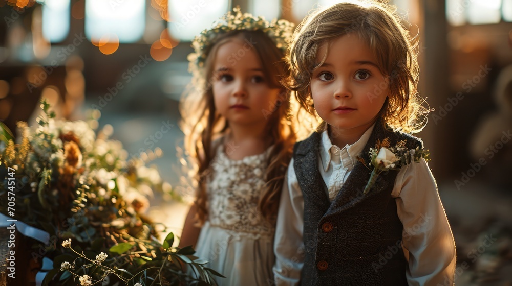 Sweet moments captured between two children during a charming wedding celebration at a rustic venue with beautiful decorations and warm lighting in the evening Sweet moments captured between two children during a charming wedding celebration at a rustic venue with beautiful decorations and warm lighting in the evening