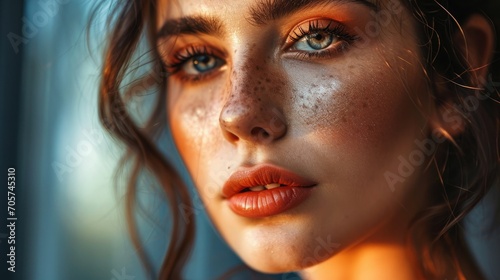 Woman with a beautiful face and freckles