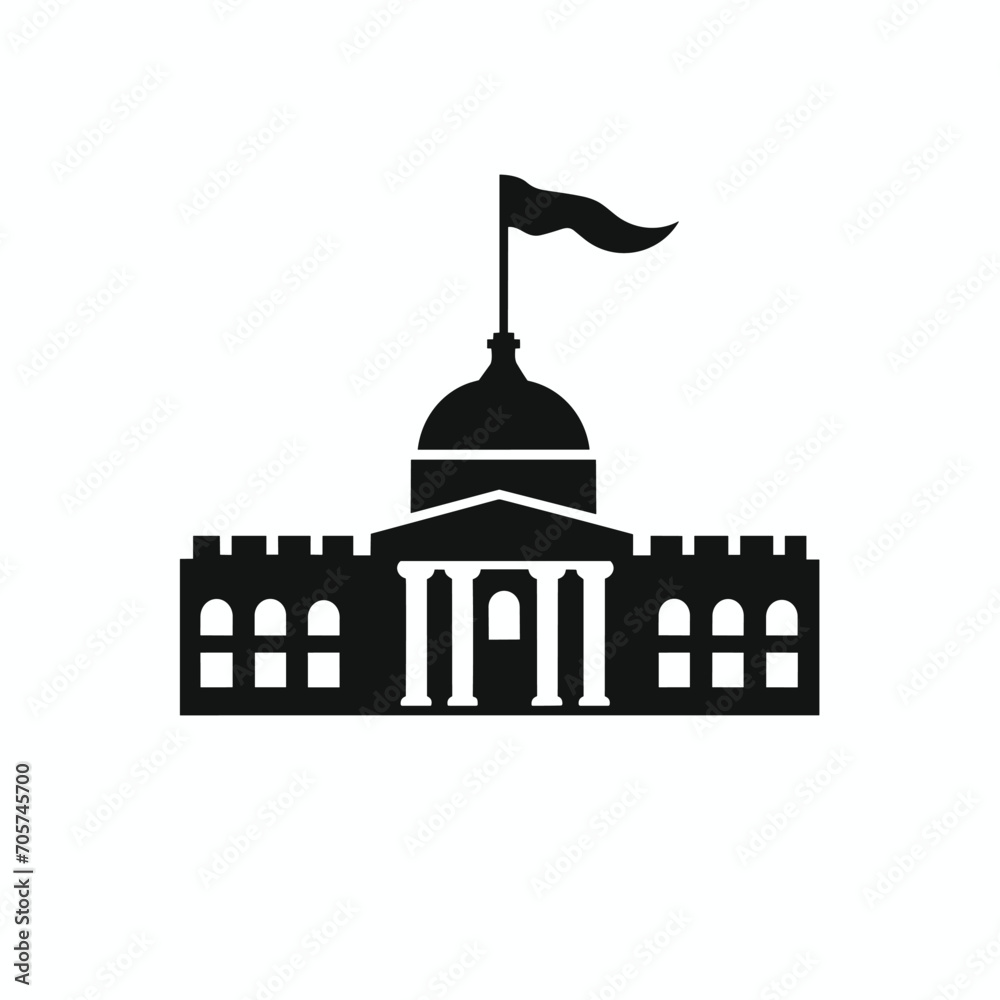 Building simple flat black and white icon logo, reminiscent of Acropolis, Tourism Architecture Logo Simple Monochrome.