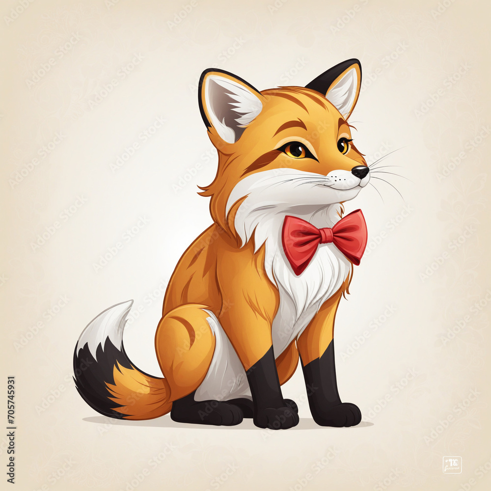 Obraz premium Fox with bow illustration gift card