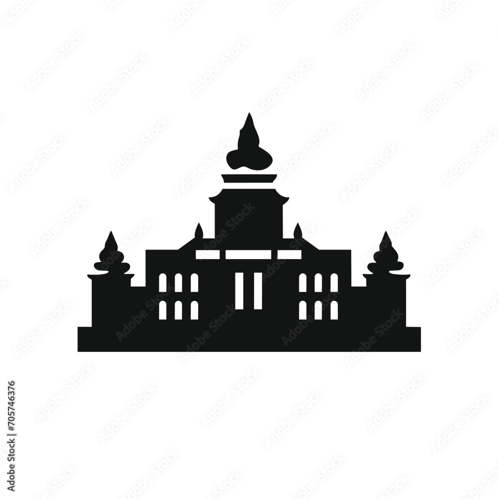 Building simple flat black and white icon logo, reminiscent of Angkor Wat, Urban City Simple Icon Monochrome.