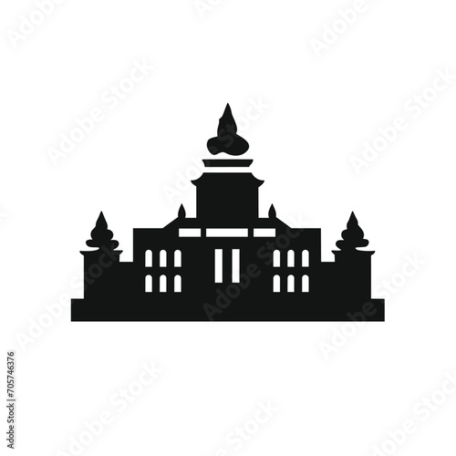 Building simple flat black and white icon logo, reminiscent of Angkor Wat, Urban City Simple Icon Monochrome. photo
