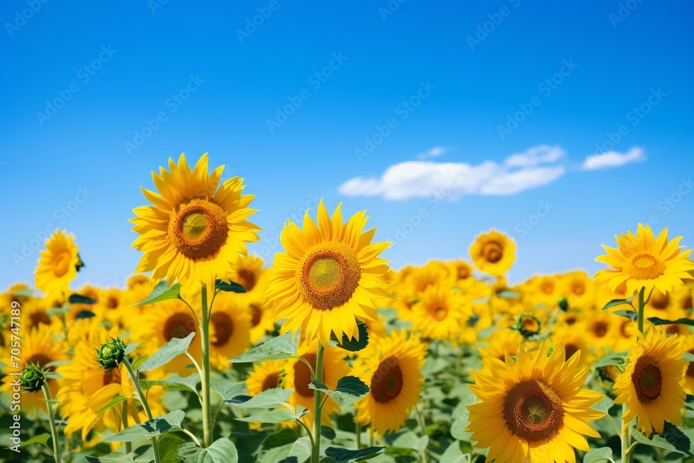 Immerse yourself in the beauty of nature with this captivating image of a vast field filled with blooming yellow sunflowers