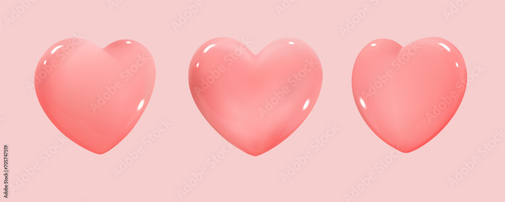 Set of pink hearts on a pink background.