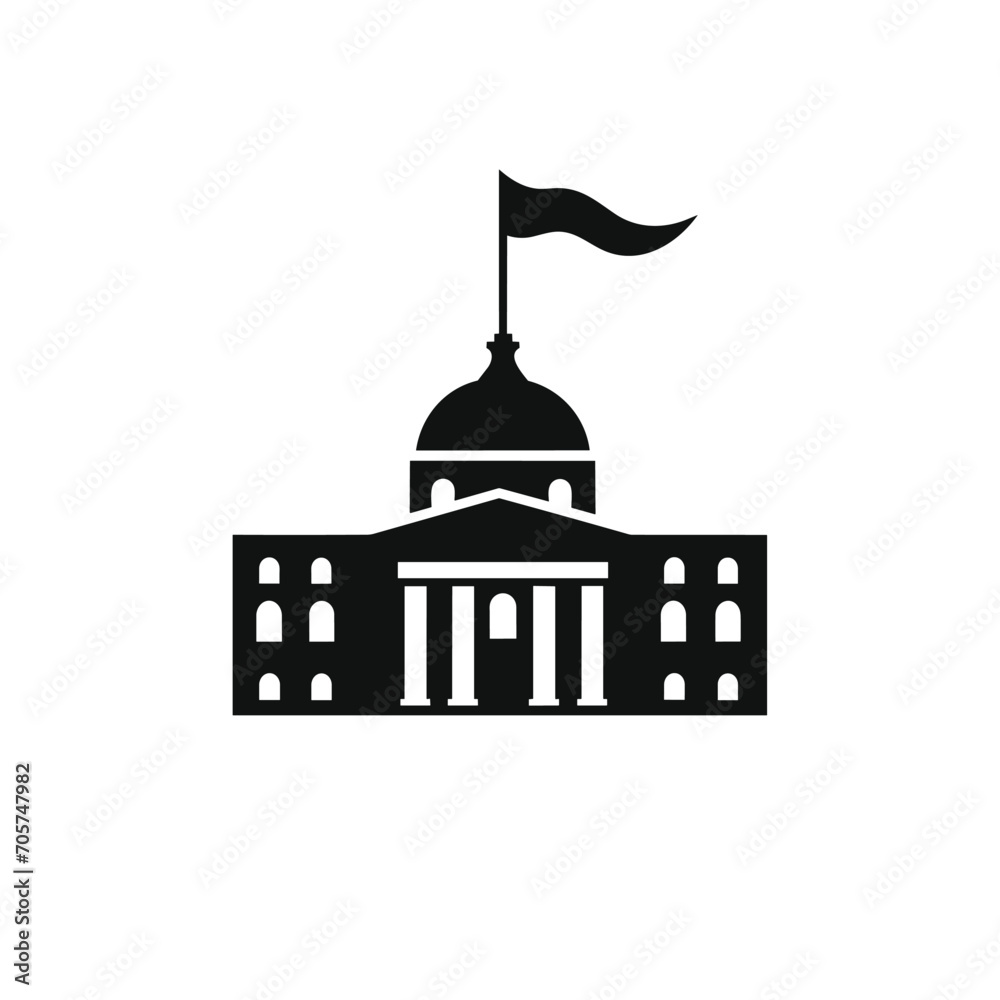 Building simple flat black and white icon logo, reminiscent of Parthenon, Modern World Logo Vector Black and White.