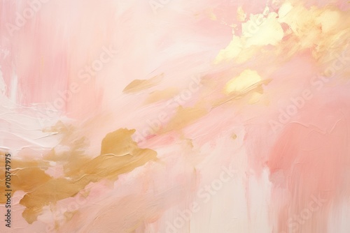  a painting of pink, yellow and white with a gold leaf design on the bottom of the painting and the bottom of the painting is pink and gold leaf design on the bottom of the painting.