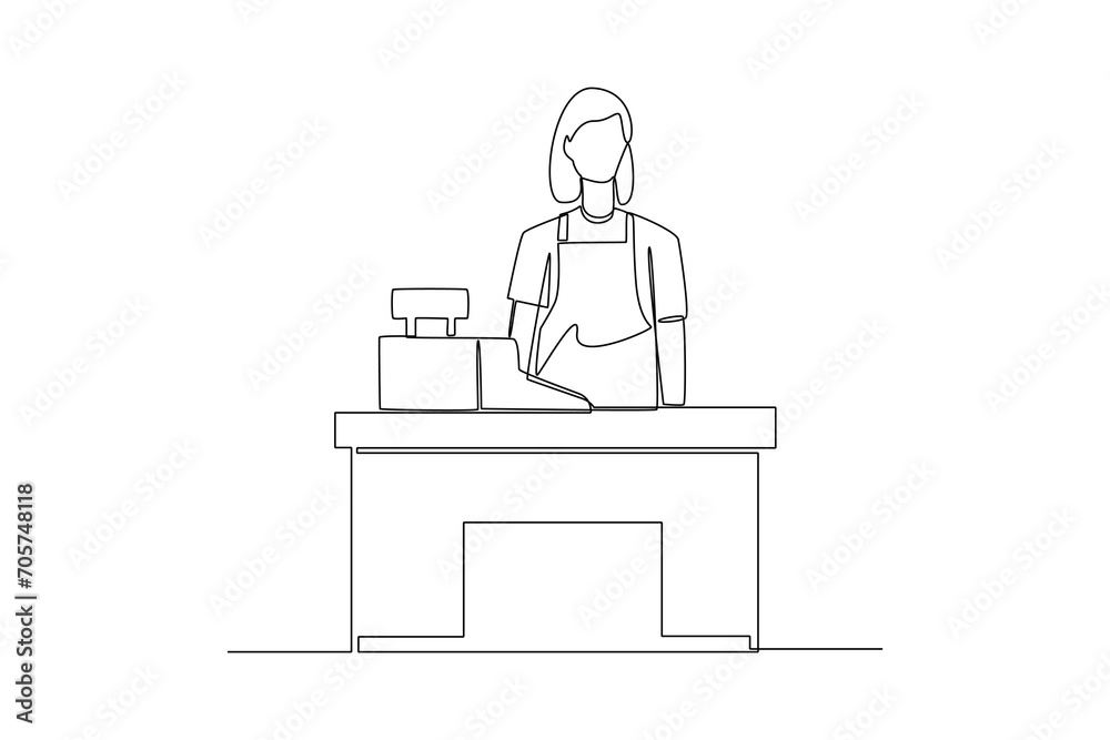 Continuous one line drawing Customers paying at checkout and cashier counters concept. Doodle vector illustration. Continuous one line drawing Customers paying at checkout and cashier counters concept. Doodle vector illustration.