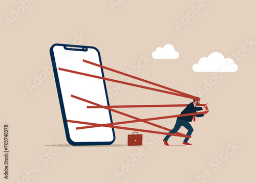 Internet addiction. Trap or challenge to overcome to liberation. Flat vector illustration