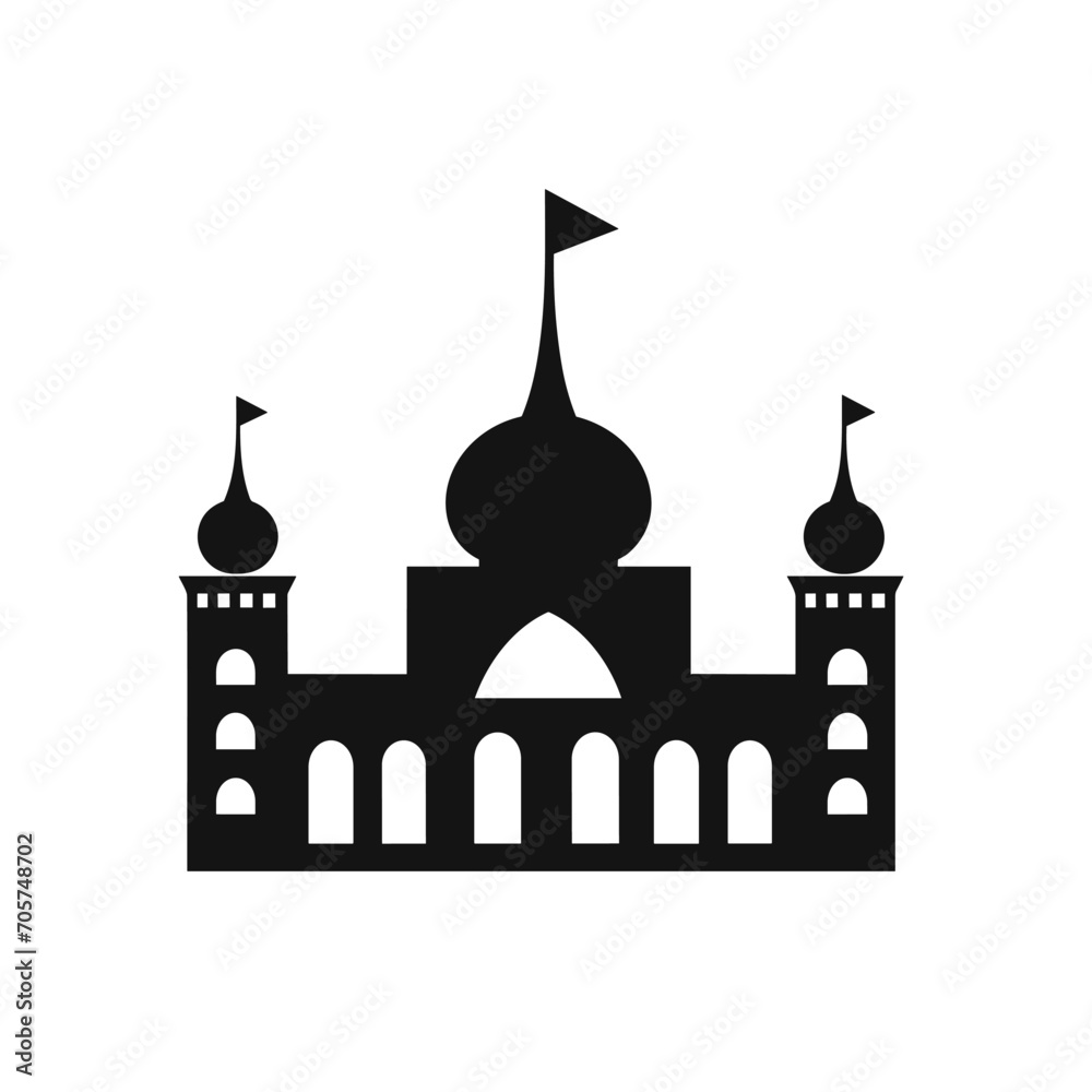 Building simple flat black and white icon logo, reminiscent of Taj Mahal, house Modern Design Icon Monochrome.