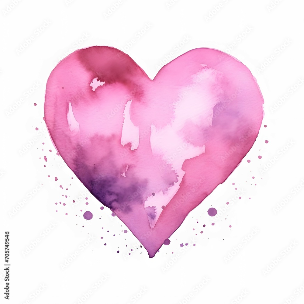 create a hand drawn watercolor clipart of a pink heart, white background, 4k