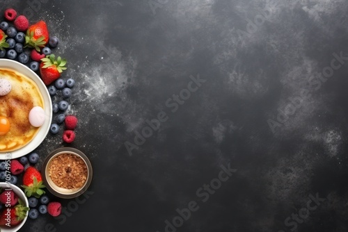  a bowl of oatmeal with berries and other toppings on a black background with a space for the word oatmeal written in the middle.
