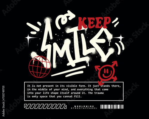 vector illustration With slogan keep smile artwork, retro and trendy graphic design for fashion wear, street wear, clothing line, apparel and urban style t shirt design, hoodies, etc.