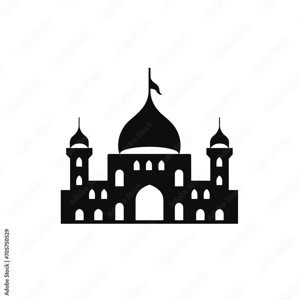 Building simple flat black and white icon logo, reminiscent of Nasir al-Mulk Mosque, Travel Architecture Minimalist Simple B&W.