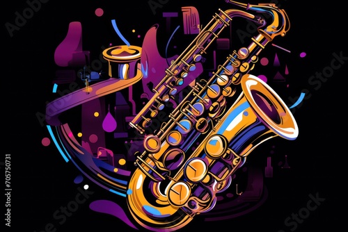  a close up of a saxophone on a black background with a splash of paint on the bottom half of the image and the bottom half of the saxophone in the frame.