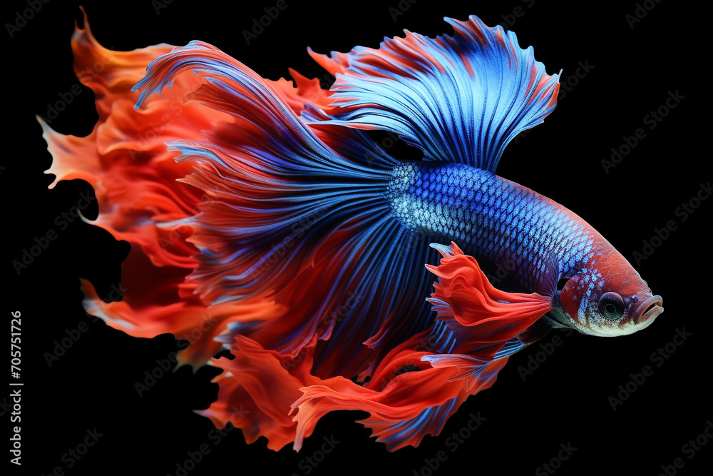 Fototapeta premium Betta fish, siamese fighting fish, betta splendens isolated on black background, fish on black background, Multi color Siamese fighting fish