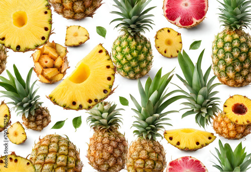 set of pineapple, seamless background with pineapple
