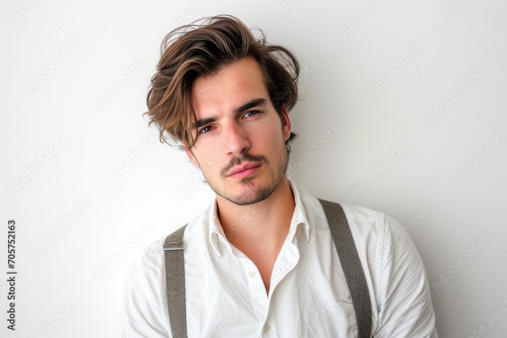 Contemporary portrait of a European man, urban chic, white background Contemporary portrait of a European man, urban chic, white background