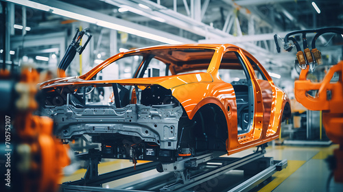 Component Installation and Quality Control of body car assembly. Fully Automated car assembly Line Equipped with High Precision Robot Arms at Car Factory