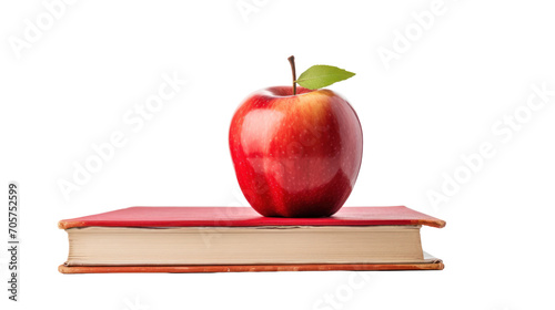 Apple on a Stack of Book isolated on transparent and white background.PNG image.