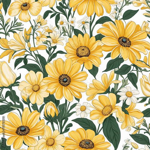 Yellow floral design for seamless pattern