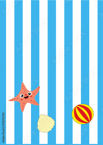 disegno telo mare con stella marina palla e conchiglia per bambini copertina libro tovaglietta americana placemate tovaglioli colorati photo