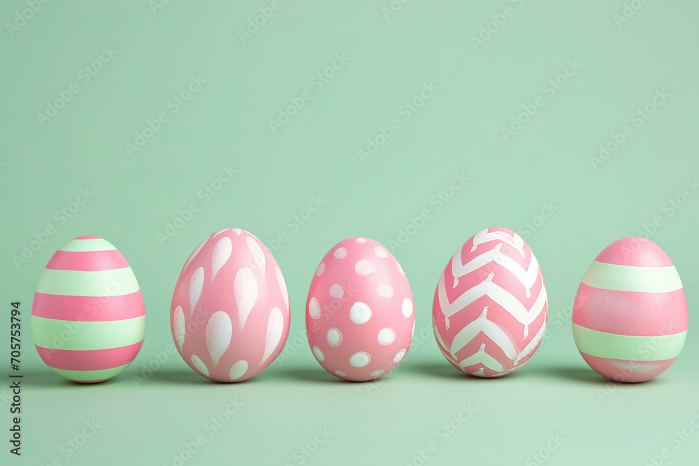 Easter layout made with Easter eggs and light green background. Spring holidays concept. Creative copy space.