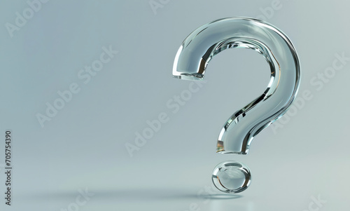 3D model of glass question mark on blue background