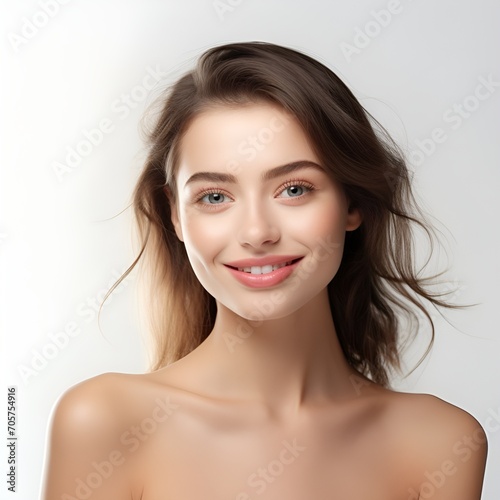 young happy woman posing and looking in camera,white background
