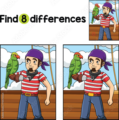 Pirate with Macaw Find The Differences