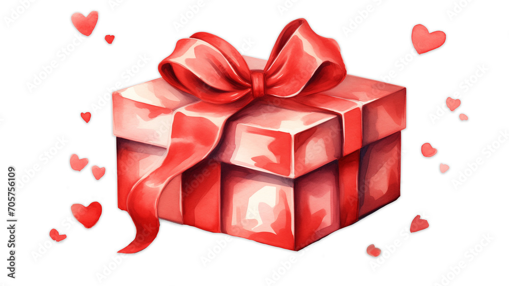 Gift box in watercolor style. Cartoon present box with heart in watercolor Gift box in watercolor style. Cartoon present box with heart in watercolor