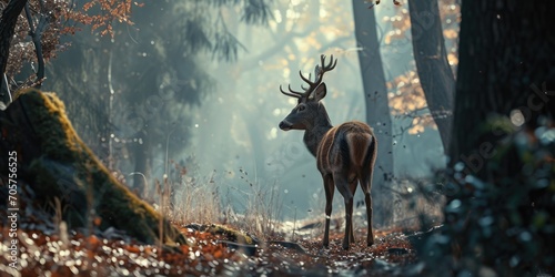 a deer standing in the woods looking lonesome photo