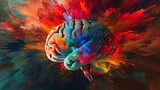 Creativity concept with a brain exploding in colors. Mind blown concept.