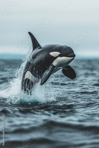 an orca jumping with its tail out of the water