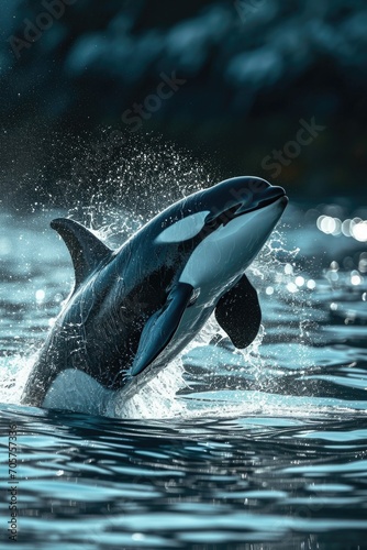 an orca jumping with its tail out of the water