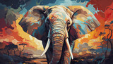 Vector portrait of an adult elephant with large tusks