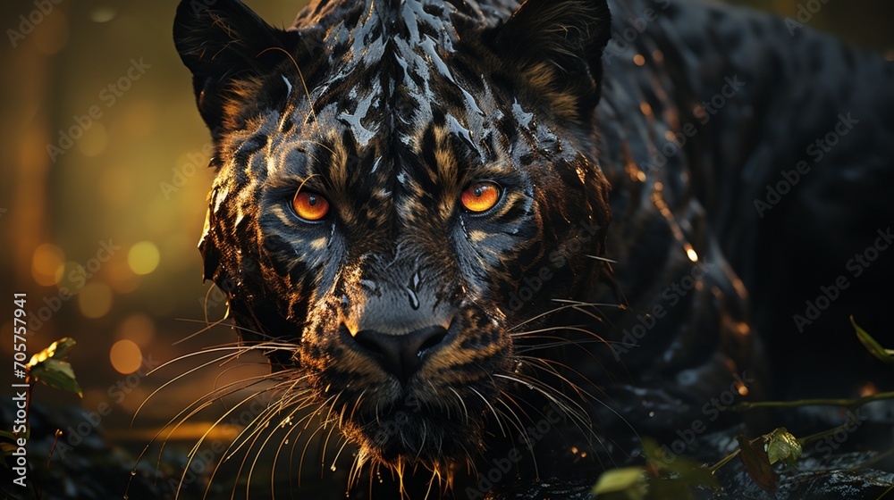 Black cat panther dangerous animal jungle forest