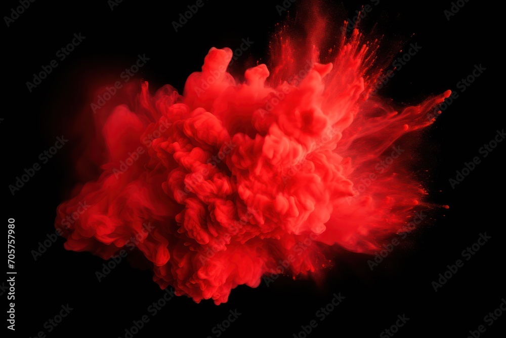  a red substance is in the air on a black background and it looks like it has a lot of smoke coming out of the top of the top of it.