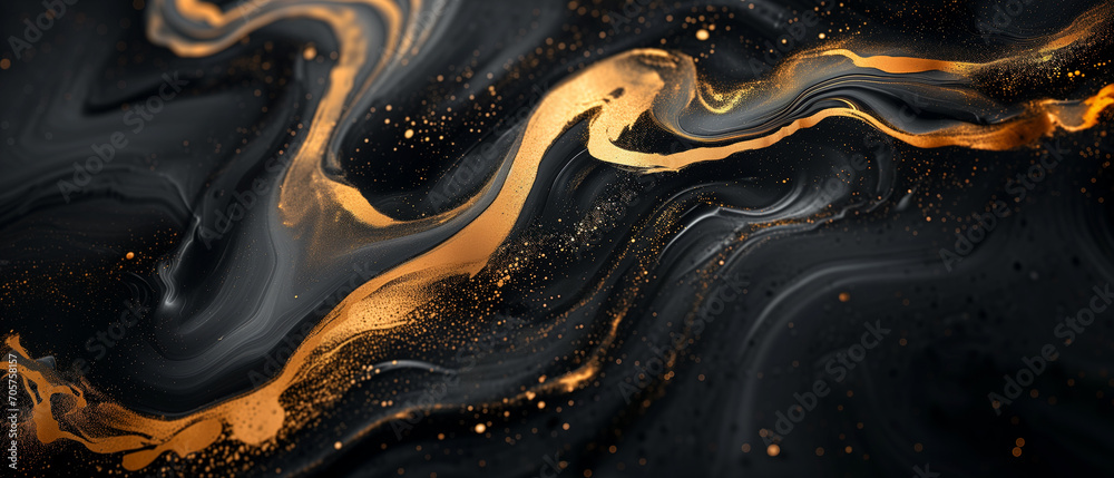 custom made wallpaper toronto digitalLuxury Black Glossy Marble banner with Golden Liquid Flow, a Creative Composition creating a scene that exudes opulence and artistic finesse. Ai generated