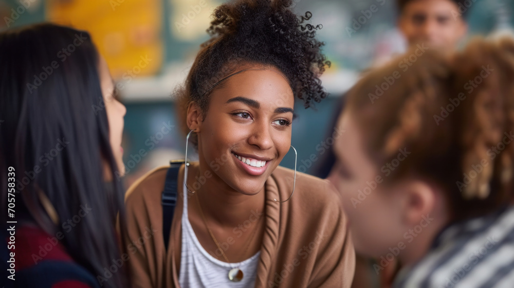 In the Classroom Multi Ethnic Students swear during breaks between lectures. Smart Young People Study at the College.