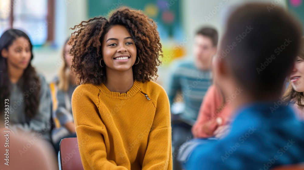 Obraz premium In the Classroom Multi Ethnic Students swear during breaks between lectures. Smart Young People Study at the College.