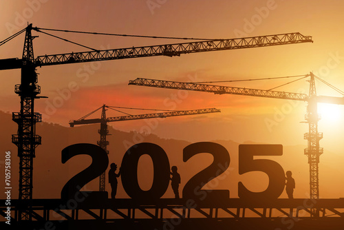 Silhouette staff works as a to prepare to welcome the new year 2025
