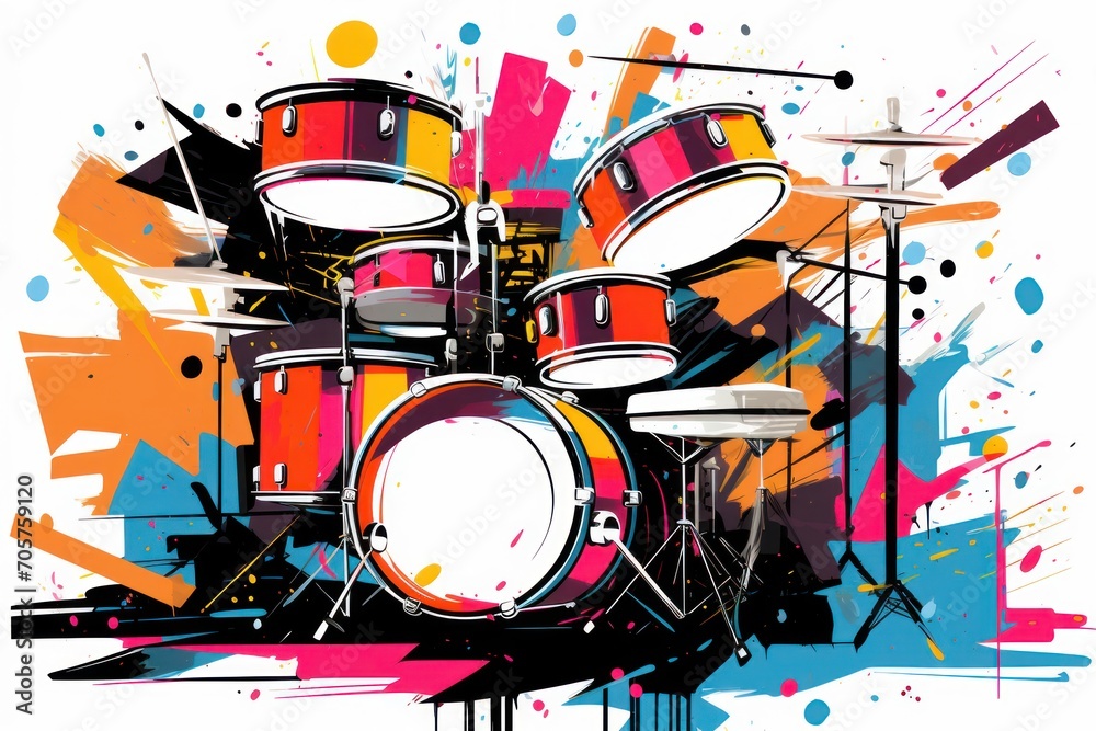 A Picture Of A Drum Set With Paint Splatters On The Side Of The Drum a-picture-of-a-drum-set-with-paint-splatters-on-the-side-of-the-drum
