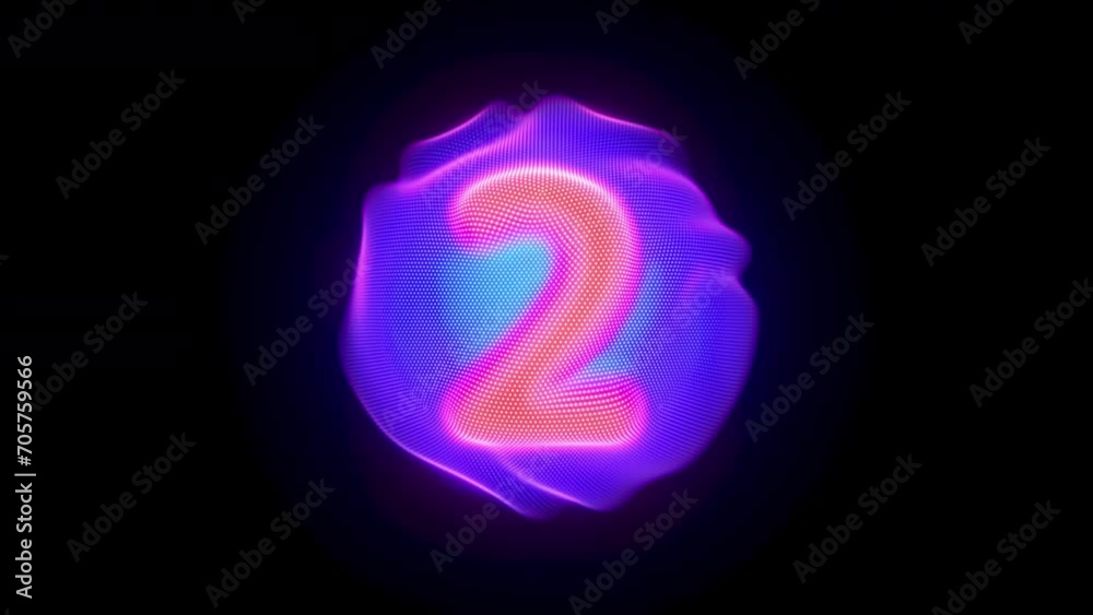 Countdown timer: glowing red numbers from one to five follow each other on the waving surface of sphere. Abstract concept of artificial intelligence (AI) and sound wave. 4K video of count down count Countdown timer: glowing red numbers from one to five follow each other on the waving surface of sphere. Abstract concept of artificial intelligence (AI) and sound wave. 4K video of count down count