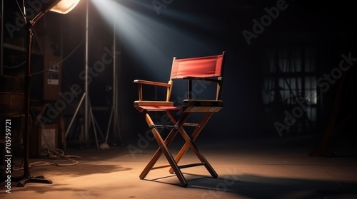 Empty black directors chair on filming set.