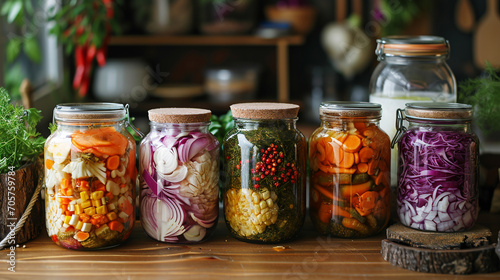 Fermented vegetables in jars. Fermented vegetables.
