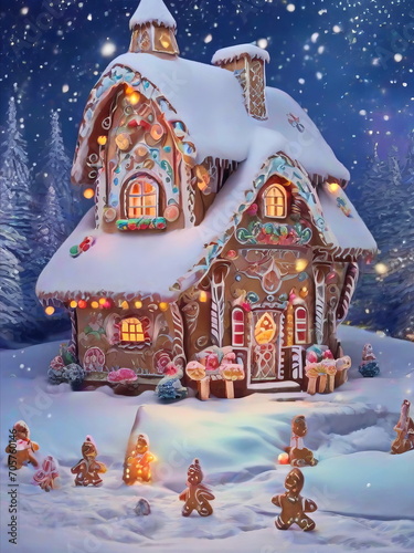 Beautiful fairytale Christmas hut in a snowy forest
