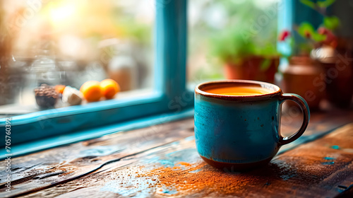 Close-up photo of a coffee cup  photo