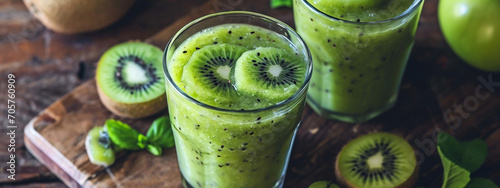 Fresh and healthy green apple kiwi smoothie photo