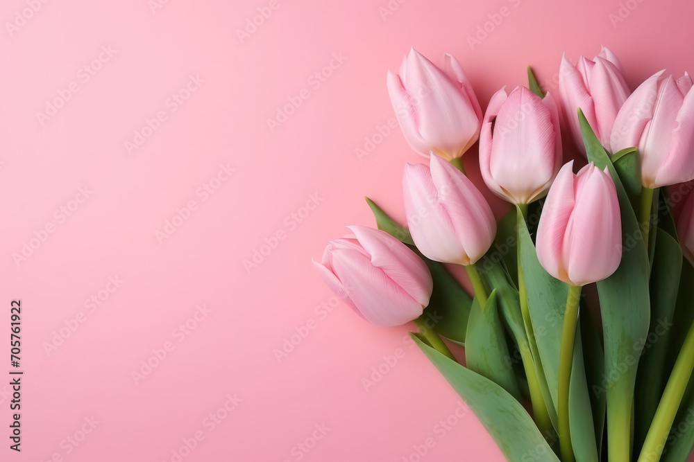 Bouquet of pink Tulips on a pink background with space for your text Bouquet of pink Tulips on a pink background with space for your text